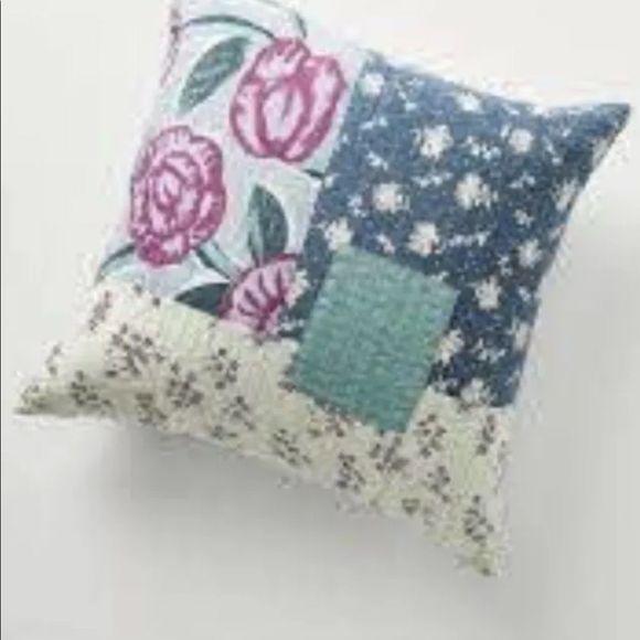 Anthropologie Throw Pillow Patchwork Blue Multi - Picture 3 of 4